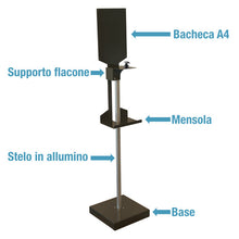 Carica l&#39;immagine nel visualizzatore di Gallery, Piantana porta dispenser - Stelo ALLUMINIO - Con bacheca e mensola
