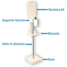 Carica l&#39;immagine nel visualizzatore di Gallery, Piantana porta dispenser - Stelo ALLUMINIO - Con bacheca e mensola
